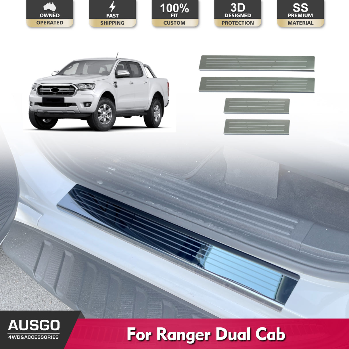 Stainless Door Sill Protector for Ford Ranger Dual Cab 2011-2022