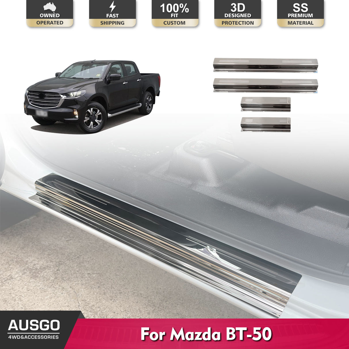 Stainless Door Sill Protector for Mazda BT-50 BT50 Dual Cab 2020-Onwards