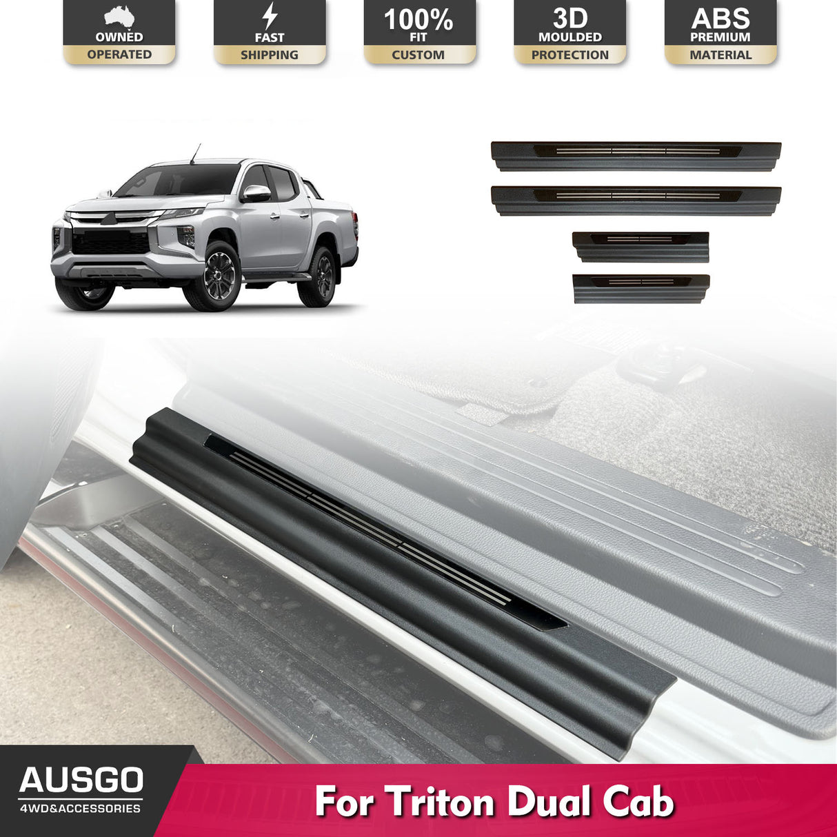 ABS Door Sill Protector for Mitsubishi Triton MQ MR Series Dual Cab 2015-2024