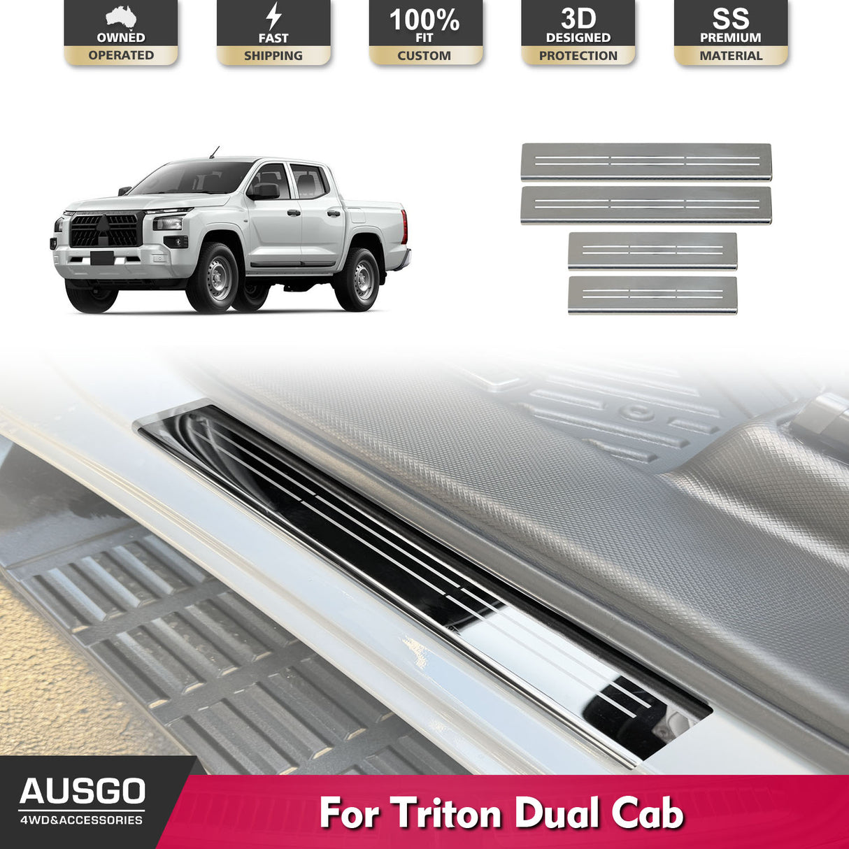 Stainless Door Sill Protector for Mitsubishi Triton MV Dual Cab 2024-Onwards