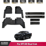 7D Injection Floor Mats + Black Door Sills Protector for Mazda BT-50 BT50 Dual Cab 2020-Onwards