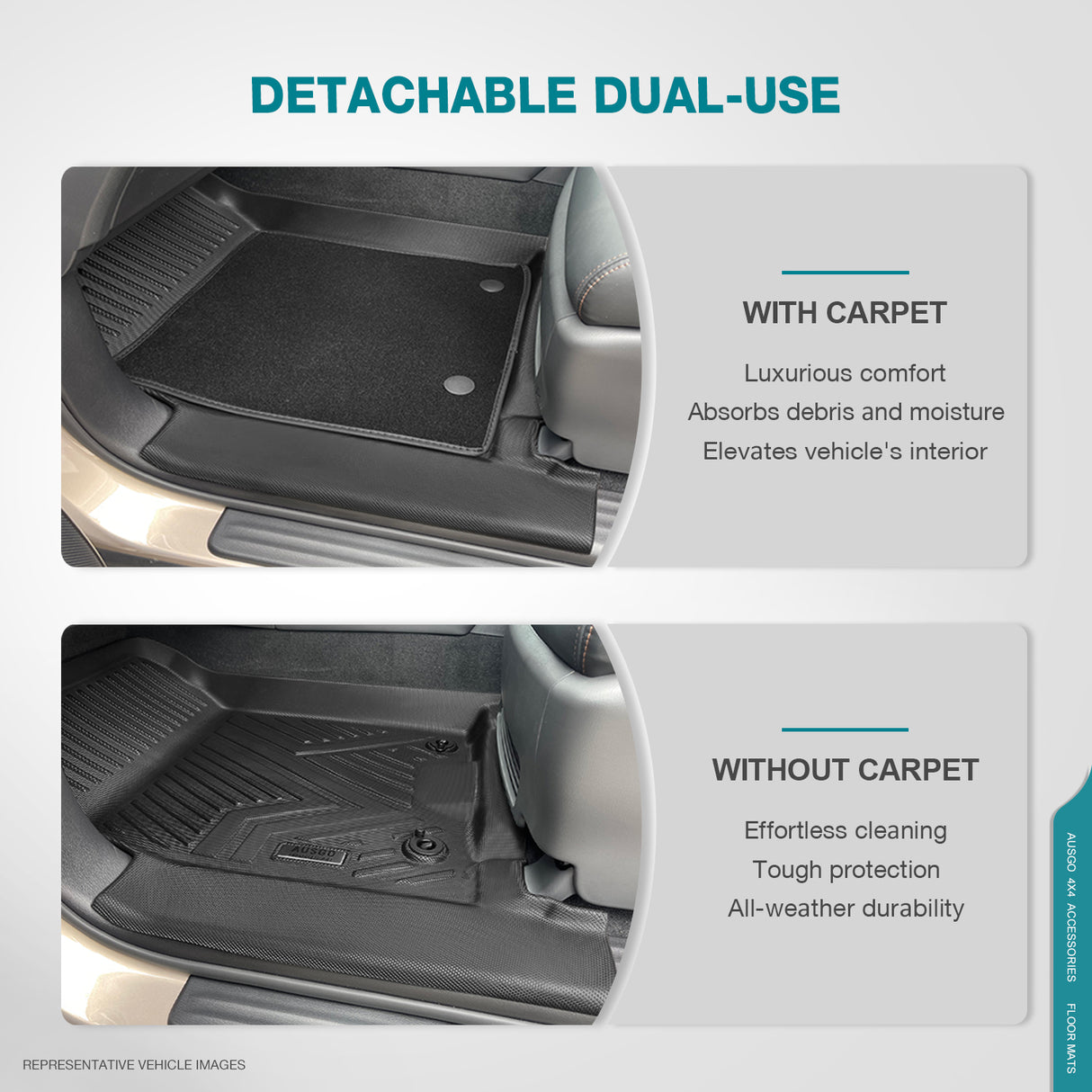 Double-Layer Car Floor Mats for Toyota Hilux Dual Cab 2015-2024 Auto Trans