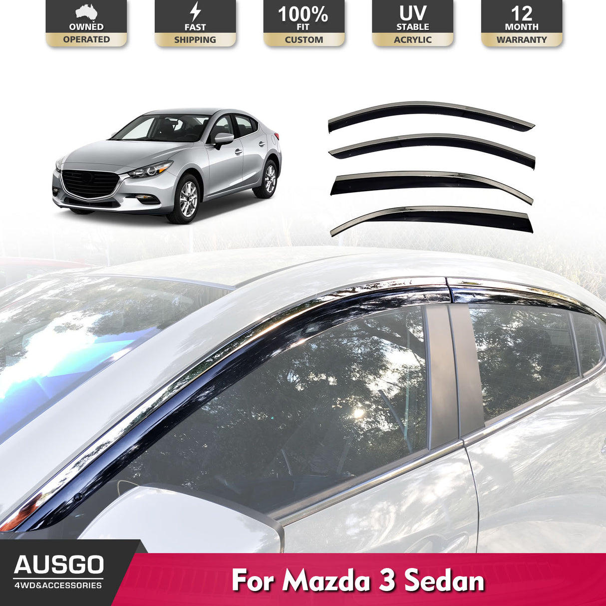 Stainless Trim Weather Shields for Mazda 3 BM BN Series Sedan 2013-2019