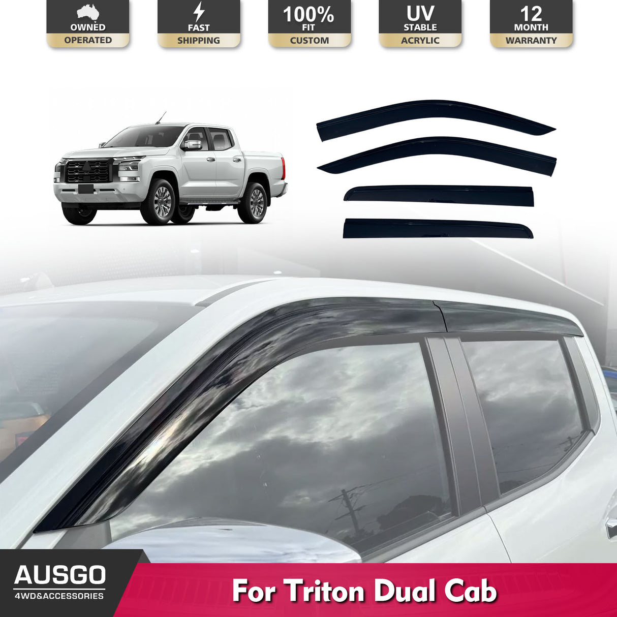 Injection Weather Shields for Mitsubishi Triton MV Dual Cab 2024-Onwards