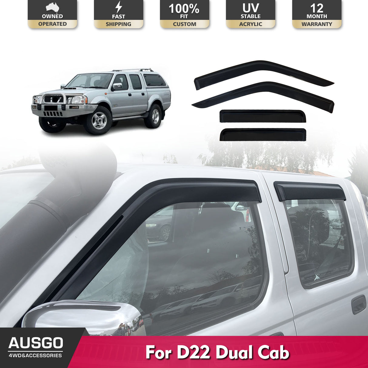 Injection Weather Shields for Nissan Navara D22 Dual Cab 1997-2015