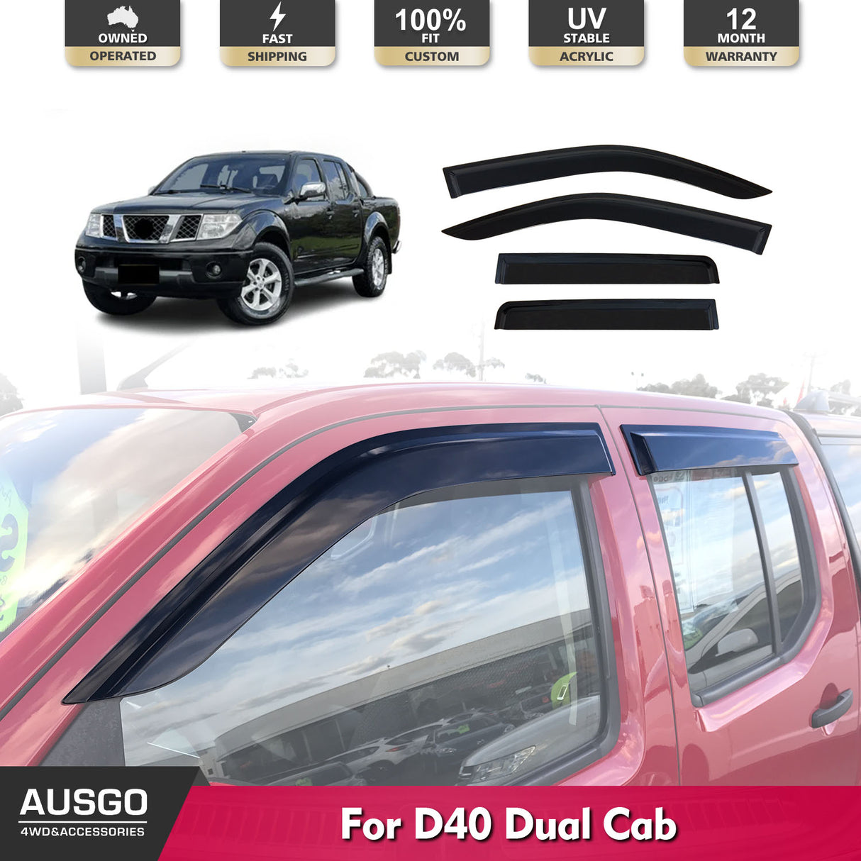 Injection Weather Shields for Nissan Navara D40 Dual Cab 2005-2015