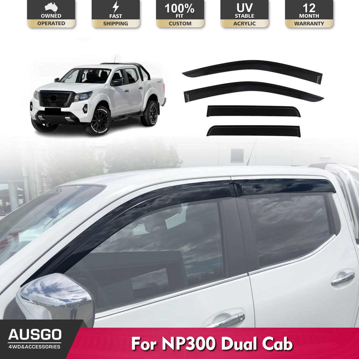 Injection Weather Shields for Nissan Navara NP300 D23 Dual Cab 2015-Onwards