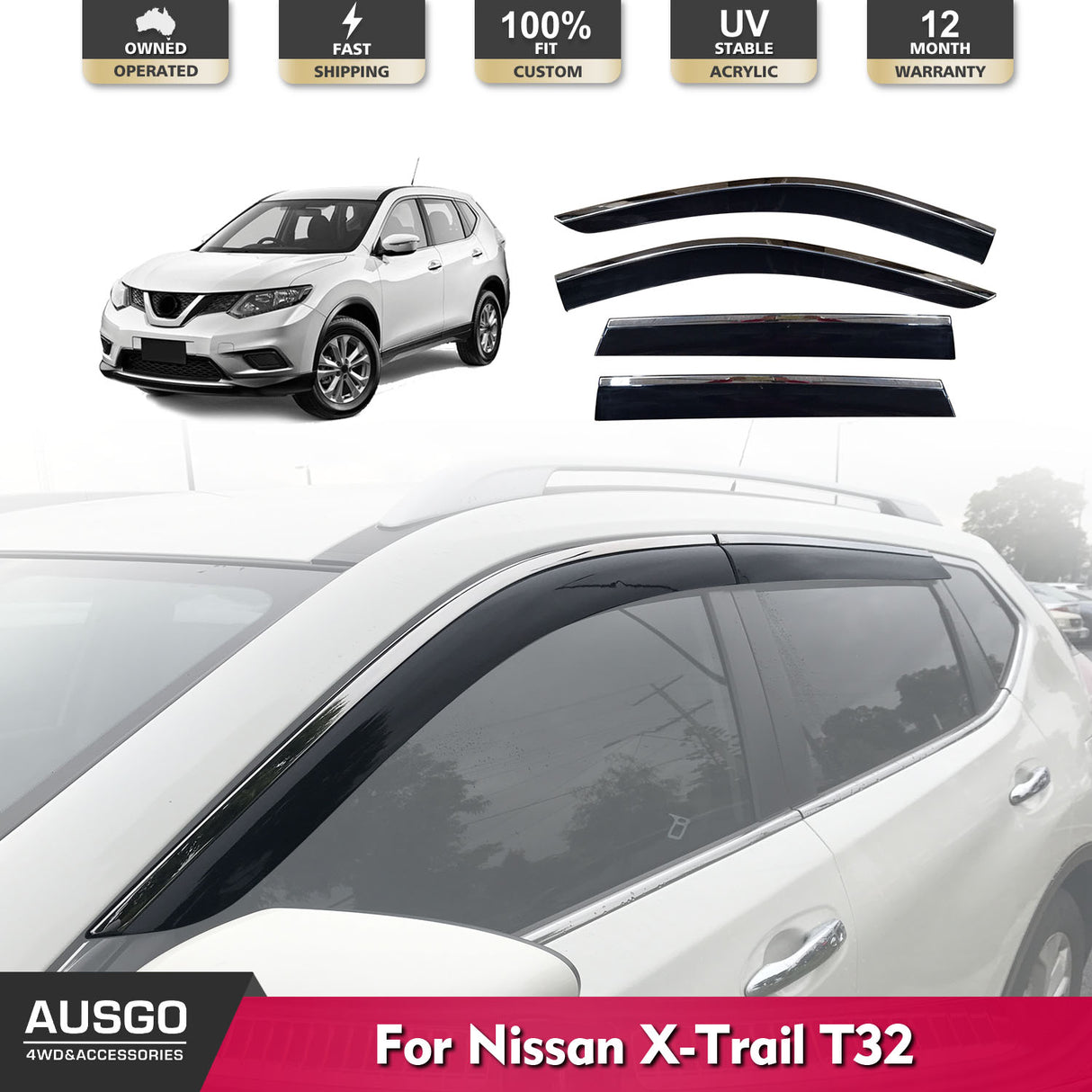 Stainless Trim Weather Shields for Nissan X-Trail Xtrail T32 2014-2022